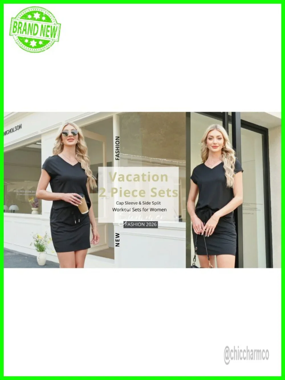 Two Piece Skirt Set with Cap Sleeve V Neck Top and Tennis Skort - Lounge Active